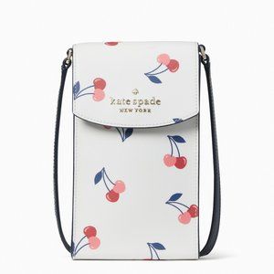New Kate Spade Dancing Cherries Print North South Flap Crossbody Cream Multi